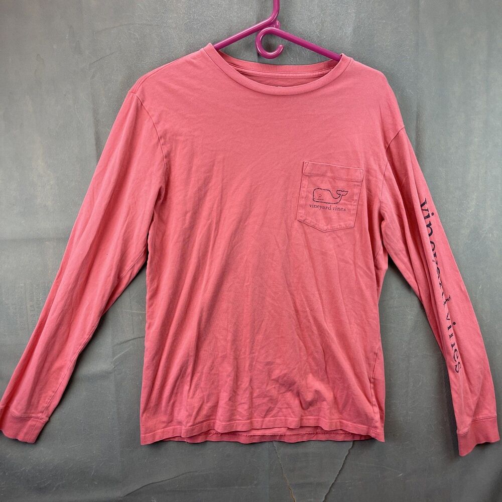 Vineyard Vines T Shirt Small Mens Salmon Long Sleeve Whale Casual Pocket Tee